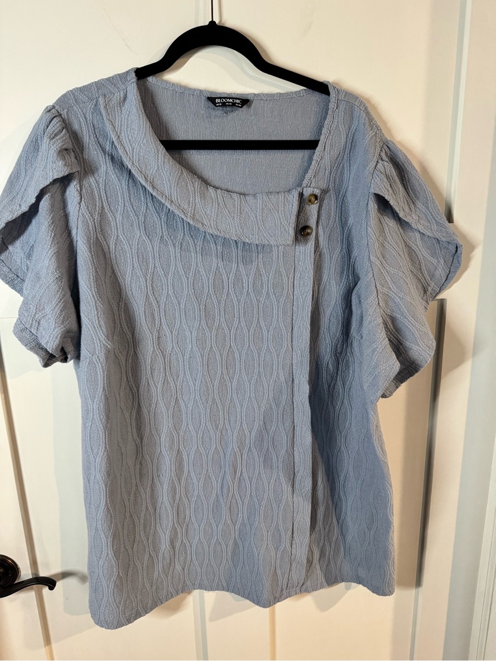 BloomChic Light Blue Textured Short-Sleeve Blouse